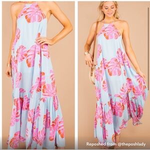 Buddy Love size Large Tropical Blue and Pink Maxi Dress
